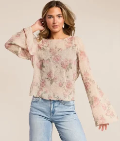 Tops | Willow & Root Textured Floral Chiffon Top Pink
