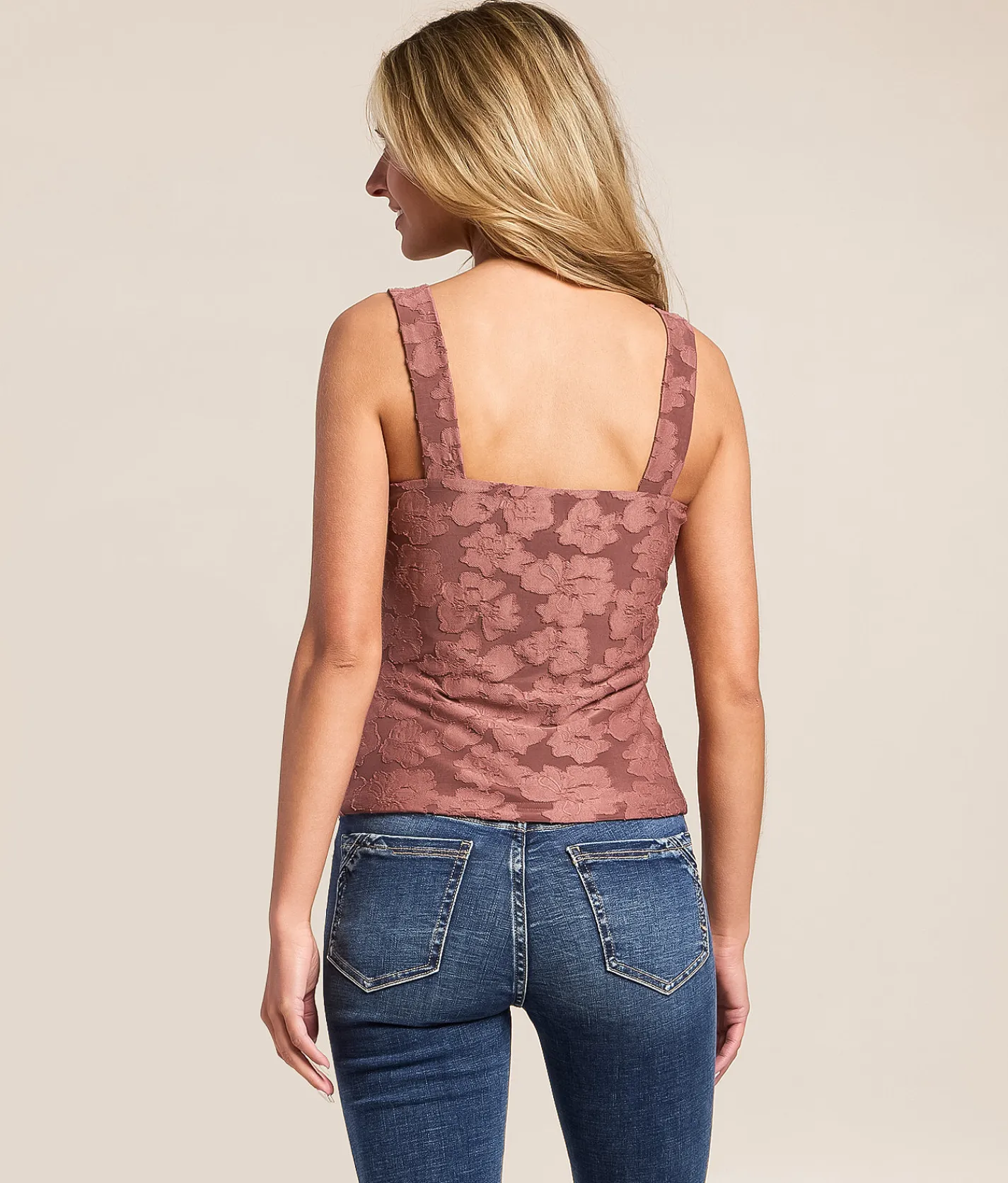 Tops | Willow & Root Textured Floral Tank Top Rose Brown
