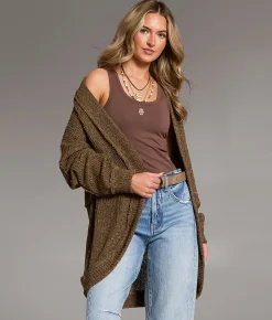 BKE Textured Flyaway Cocoon Cardigan Stone Discount
