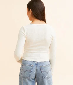 FITZ + EDDI Textured Front Tie Top Cream Best