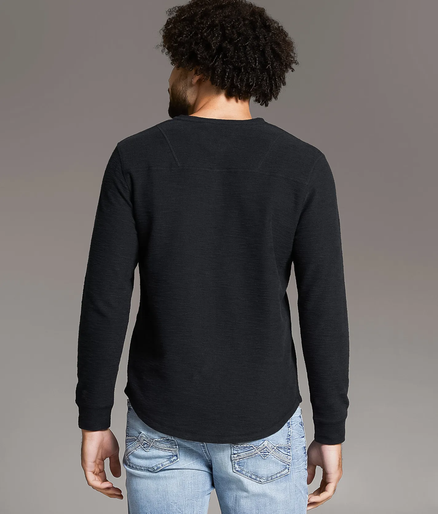 BKE Textured Henley Black New