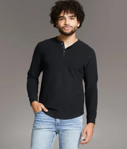 BKE Textured Henley Black New