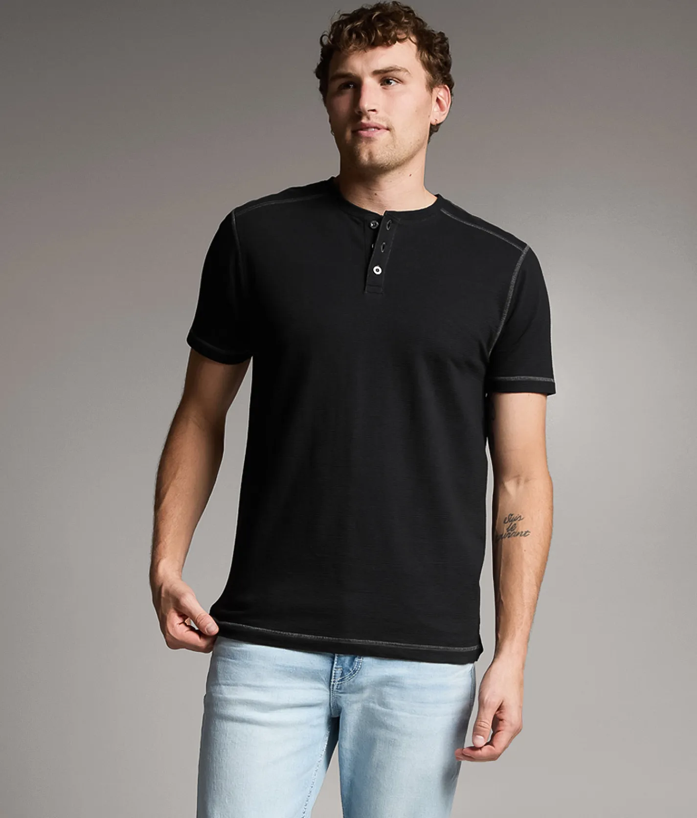 BKE Textured Henley Black Online