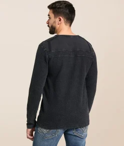 Tops | Buckle Black Textured Henley Black