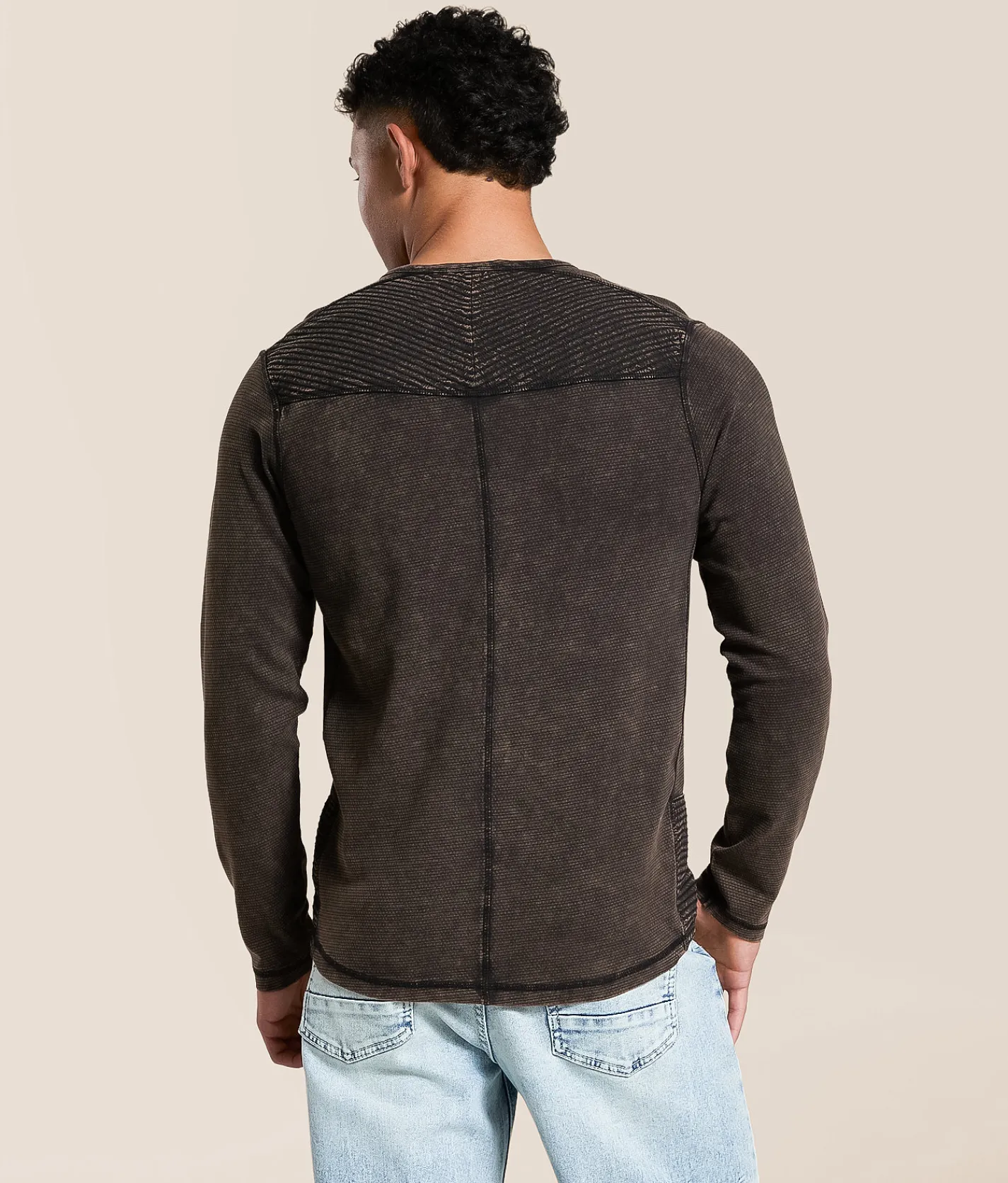 Buckle Black Textured Henley Coffee Quartz Discount