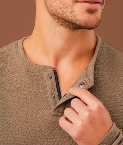 Outpost Makers Textured Henley Castor Grey Clearance