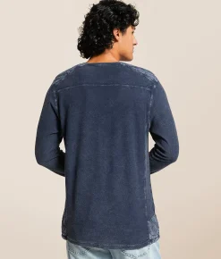 Tops | Buckle Black Textured Henley Navy