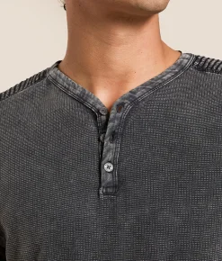 Tops | Buckle Black Textured Henley Black