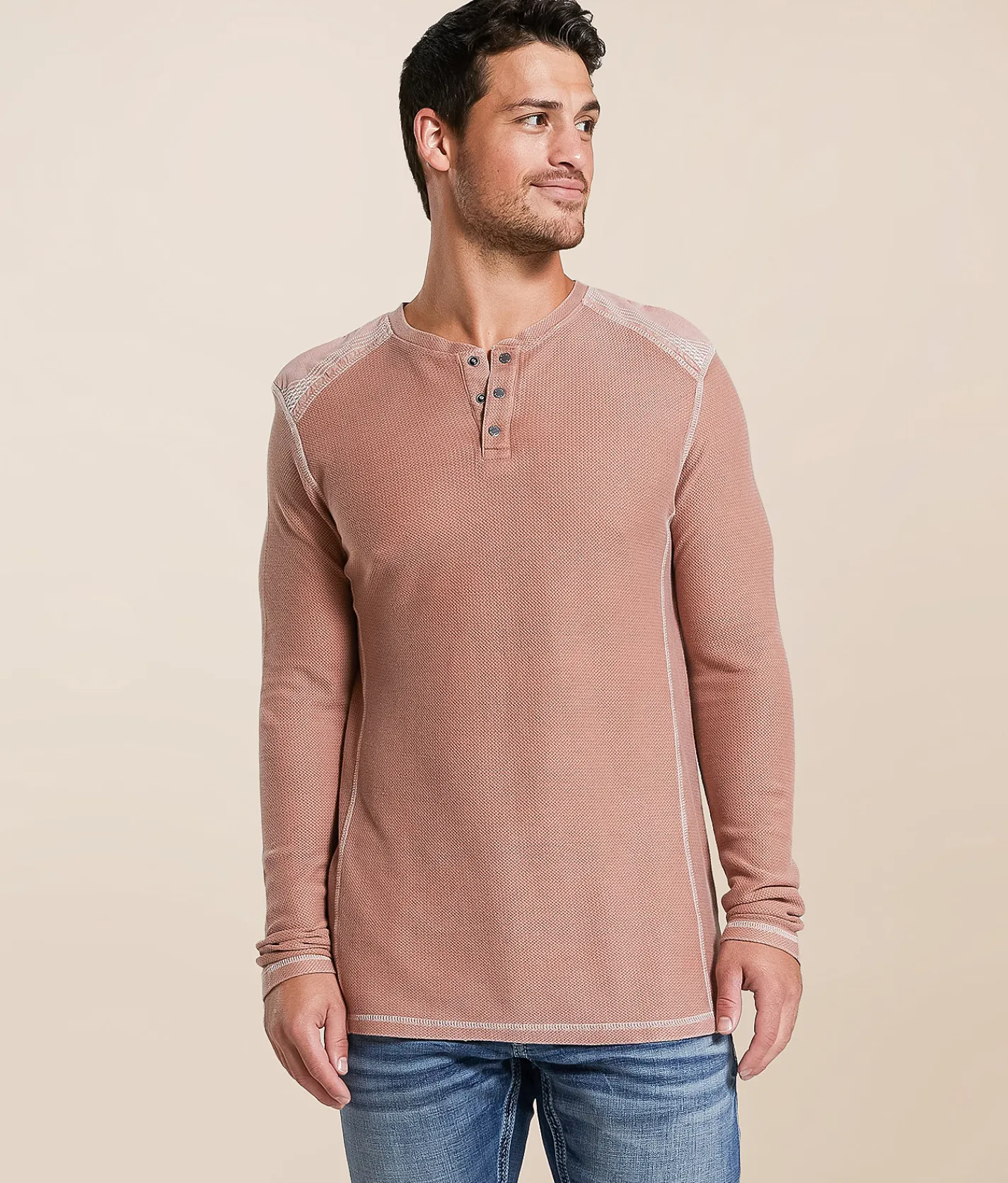 Buckle Black Textured Henley Baked Clay Best