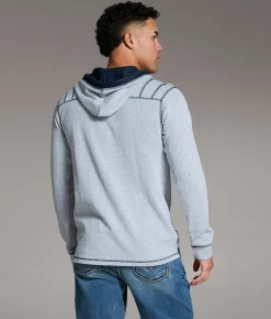 Tops | BKE Textured Henley Hoodie White Navy