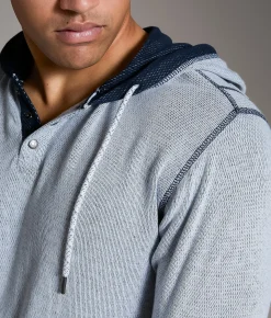 Tops | BKE Textured Henley Hoodie White Navy