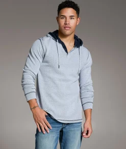 Tops | BKE Textured Henley Hoodie White Navy