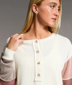 BKE Textured Henley Top Gardenia Best