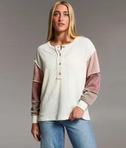 BKE Textured Henley Top Gardenia Best