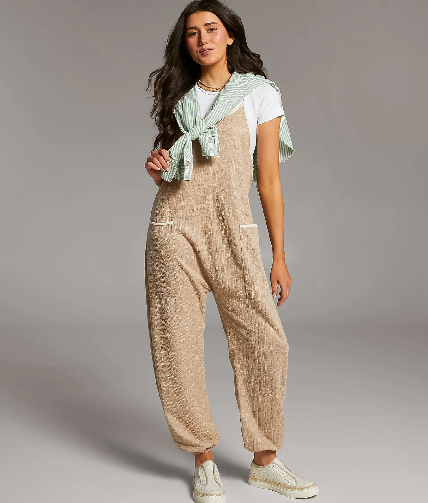 Rompers & Jumpsuits | BKE Textured Jumpsuit Taupe Natural