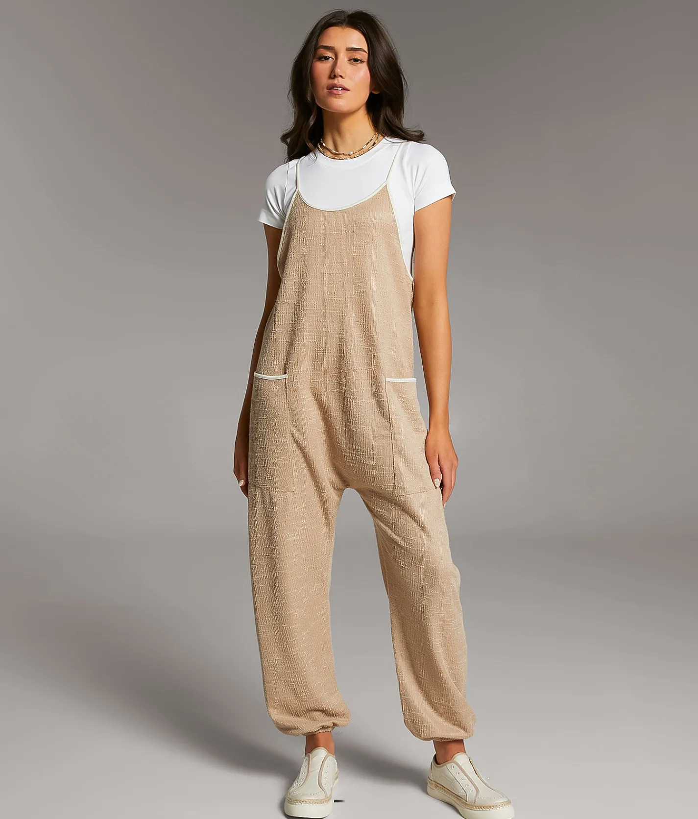 Rompers & Jumpsuits | BKE Textured Jumpsuit Taupe Natural