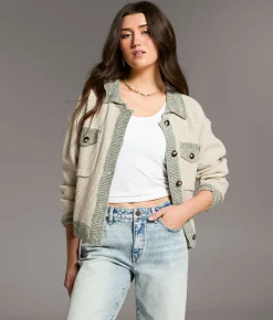 Tops | BKE Textured Knit Cardigan Sweater Cobblestone