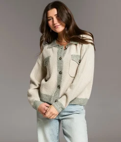 Tops | BKE Textured Knit Cardigan Sweater Cobblestone
