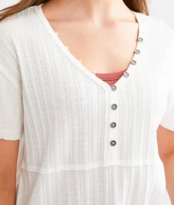 Tops | BKE Textured Knit Henley Aloe