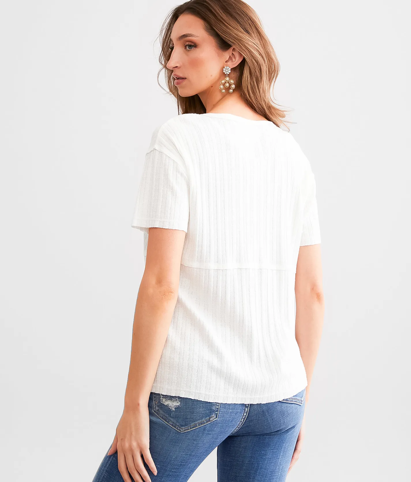 Tops | BKE Textured Knit Henley Aloe