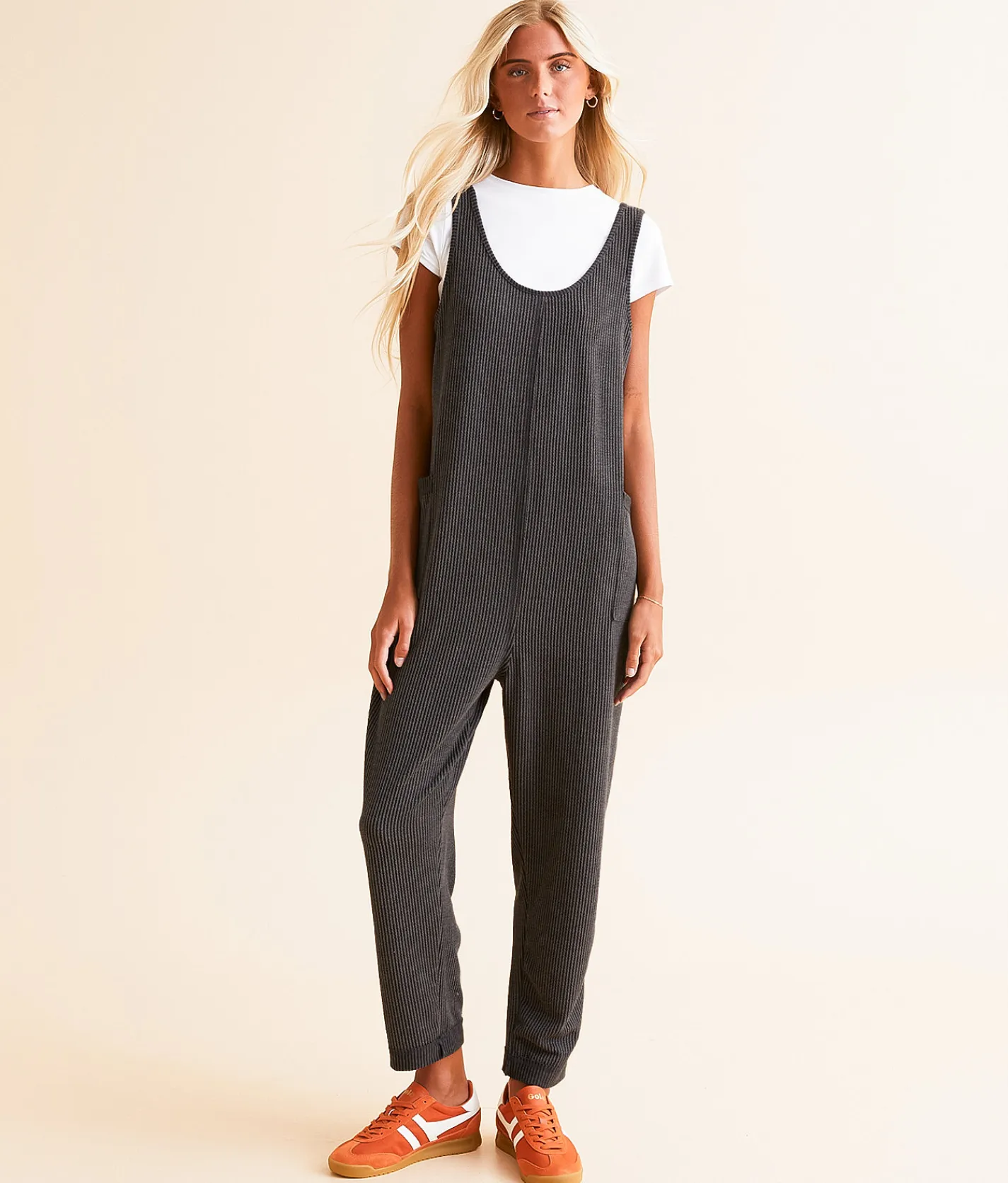 BKE Textured Knit Jumpsuit Charcoal Discount