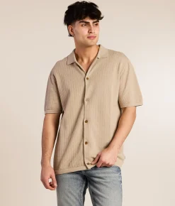 Tops | Rhythm Textured Knit Shirt Stone