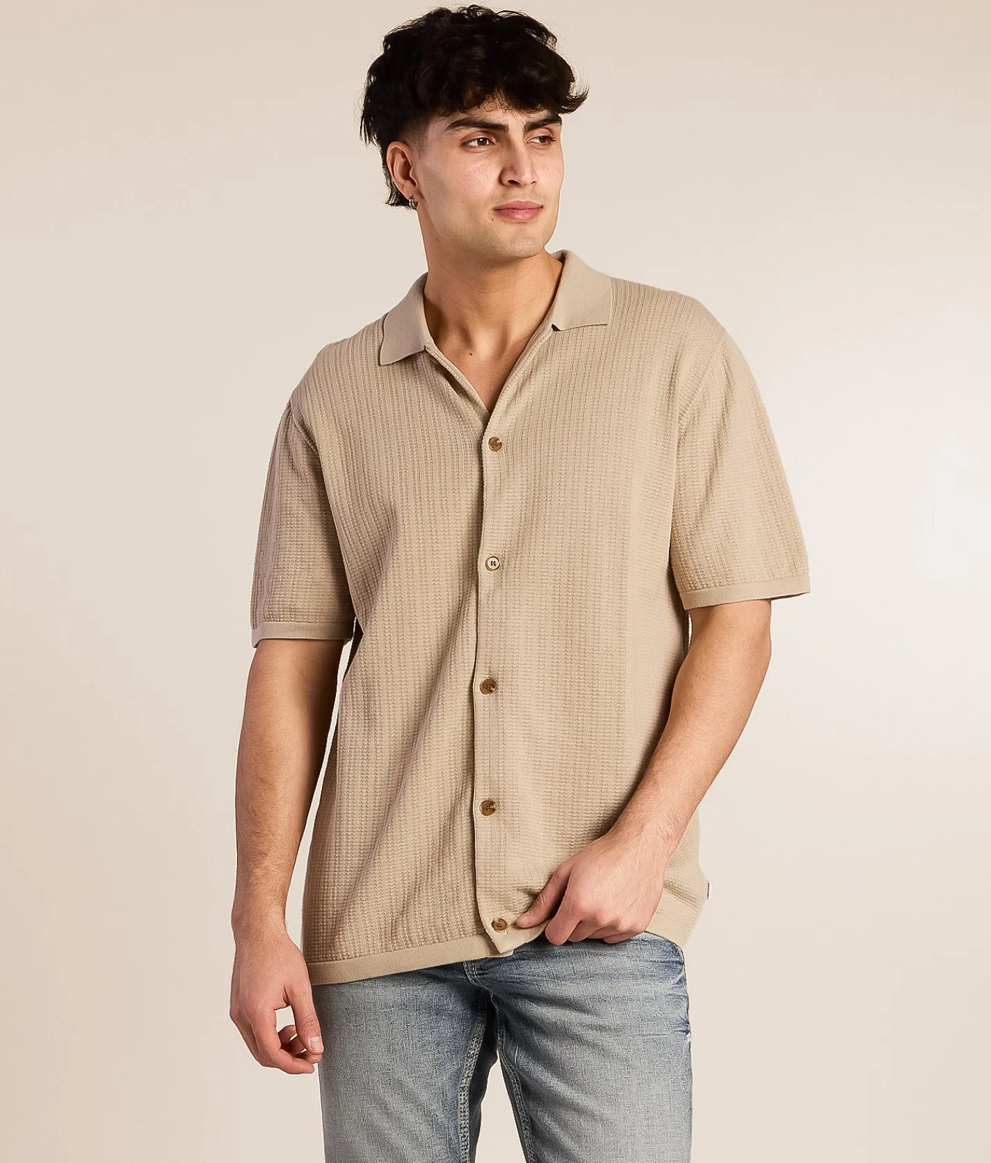 Tops | Rhythm Textured Knit Shirt Stone