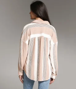 BKE Textured Knit Shirt Tan Cream Black Best