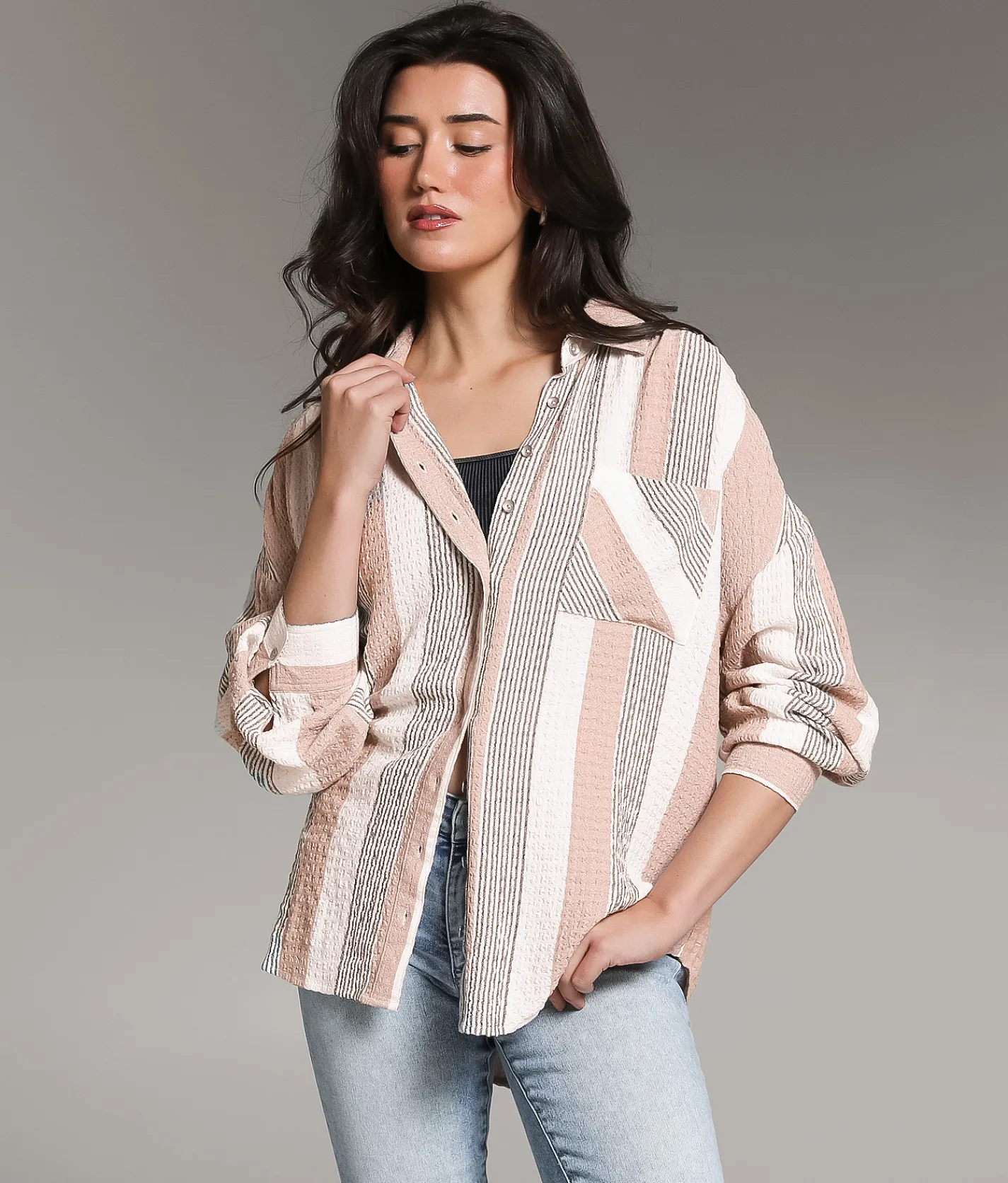 BKE Textured Knit Shirt Tan Cream Black Best