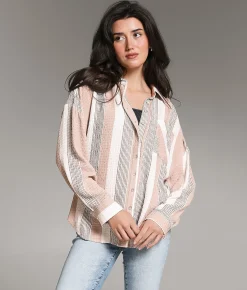BKE Textured Knit Shirt Tan Cream Black Best