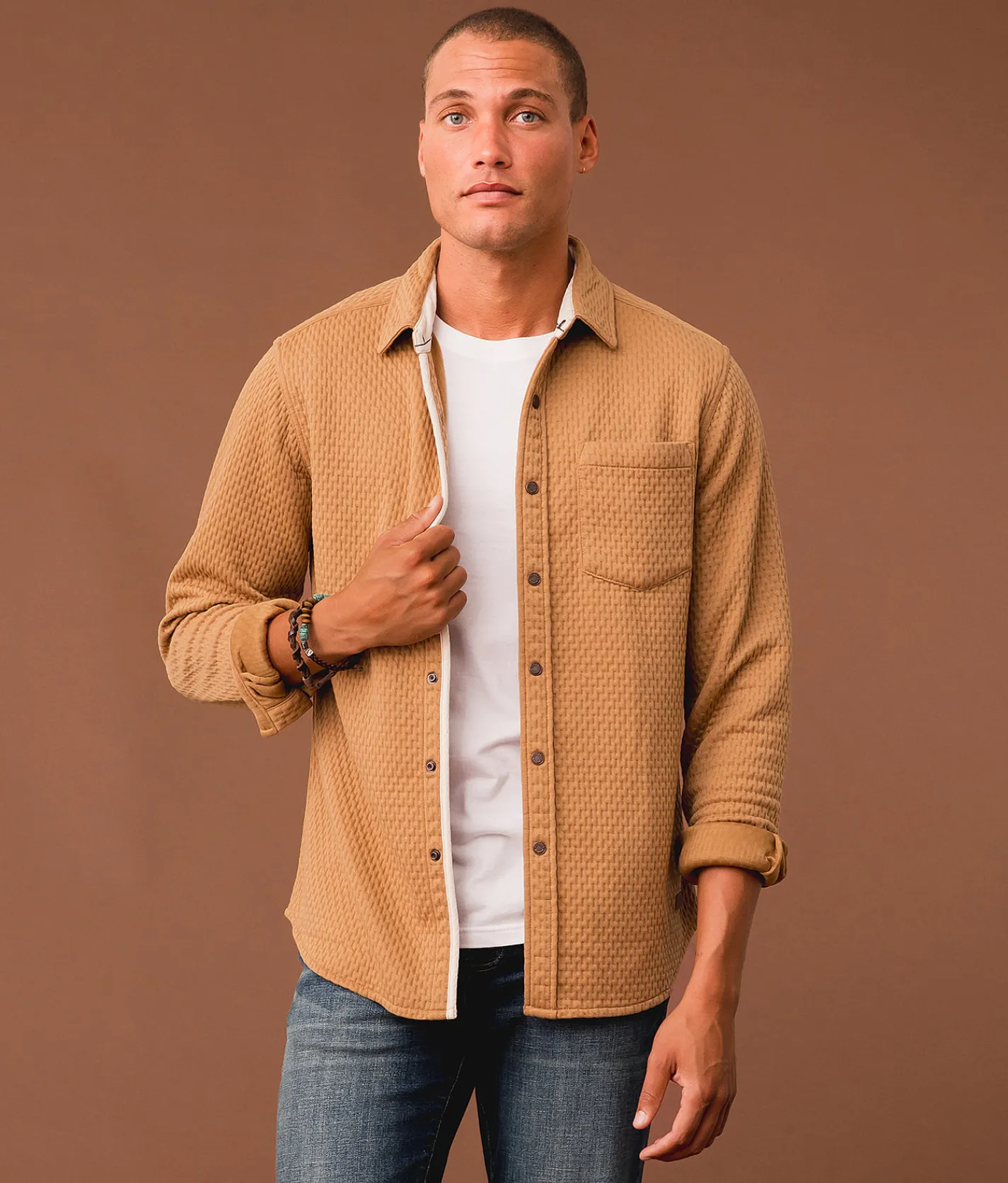 Tops | Outpost Makers Textured Knit Sdard Shirt Tan