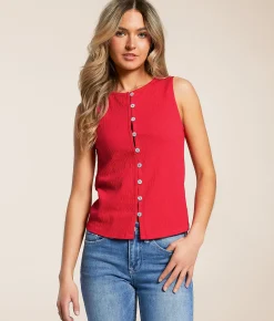 Willow & Root Textured Knit Tank Top Chinese Red New