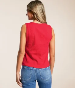 Willow & Root Textured Knit Tank Top Chinese Red New