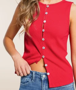 Willow & Root Textured Knit Tank Top Chinese Red New