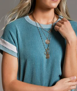 BKE Textured Knit Top Teal Clearance
