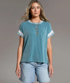 BKE Textured Knit Top Teal Clearance