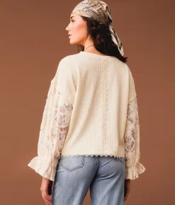 Gimmicks Textured Knit Top Cream Discount