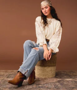 Gimmicks Textured Knit Top Cream Discount