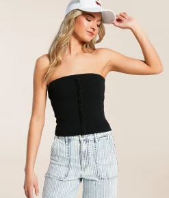 Blu Pepper Textured Knit Tube Top Black Hot