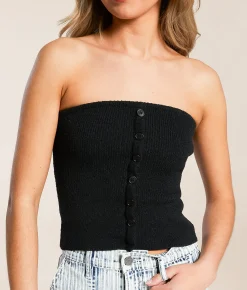 Blu Pepper Textured Knit Tube Top Black Hot