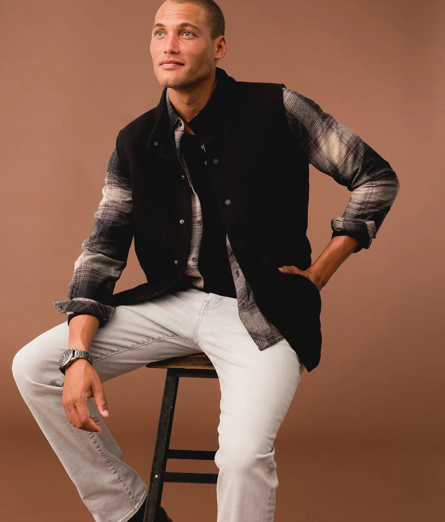 Tops|Coats & Jackets | Outpost Makers Textured Knit Vest Black