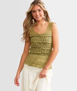 Gimmicks Textured Lace Tank Top Green Discount