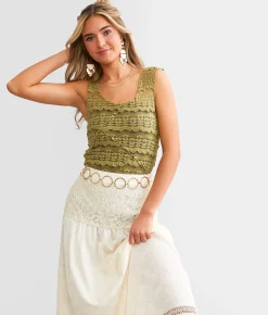 Gimmicks Textured Lace Tank Top Green Discount