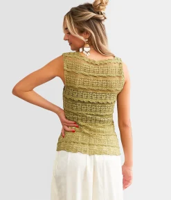 Gimmicks Textured Lace Tank Top Green Discount
