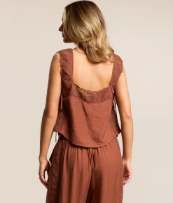 Tops | Willow & Root Textured Lace Trim Tank Top Rose Brown