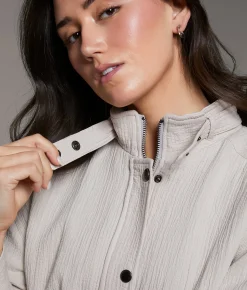 BKE Textured Mock Neck Jacket Natural Discount