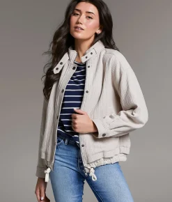 BKE Textured Mock Neck Jacket Natural Discount