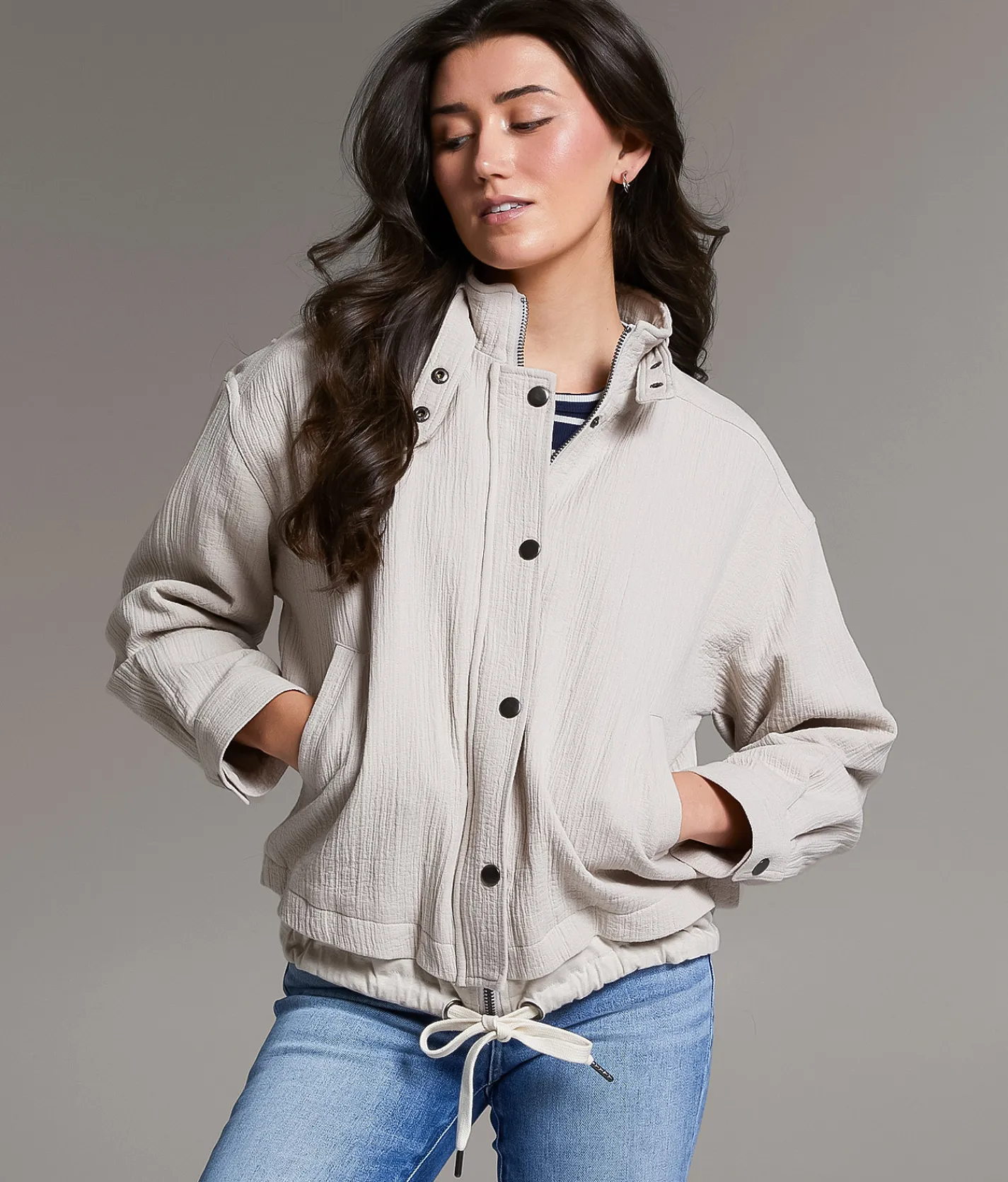 BKE Textured Mock Neck Jacket Natural Discount