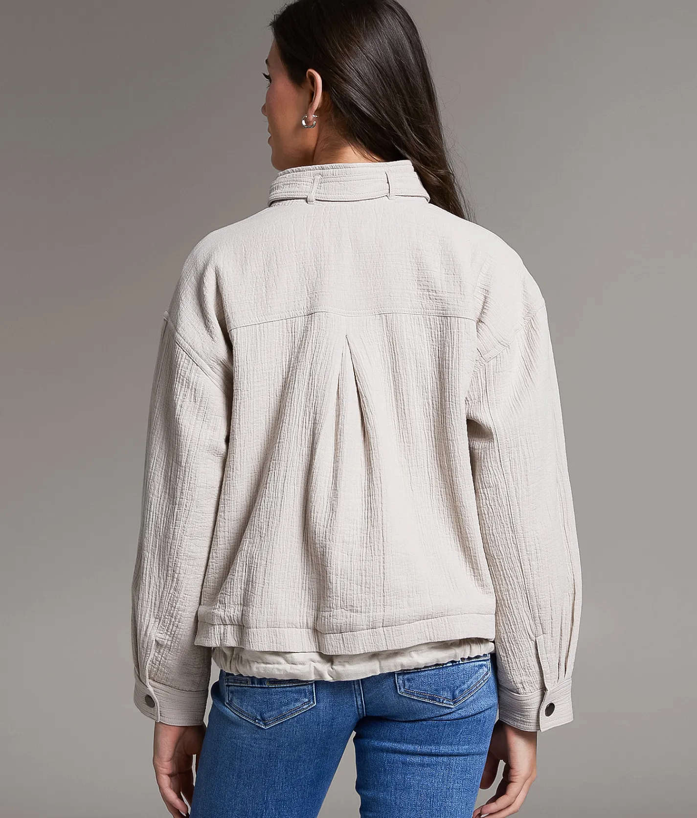BKE Textured Mock Neck Jacket Natural Discount