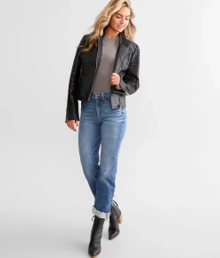 BKE Textured Mock Neck Moto Jacket Black New